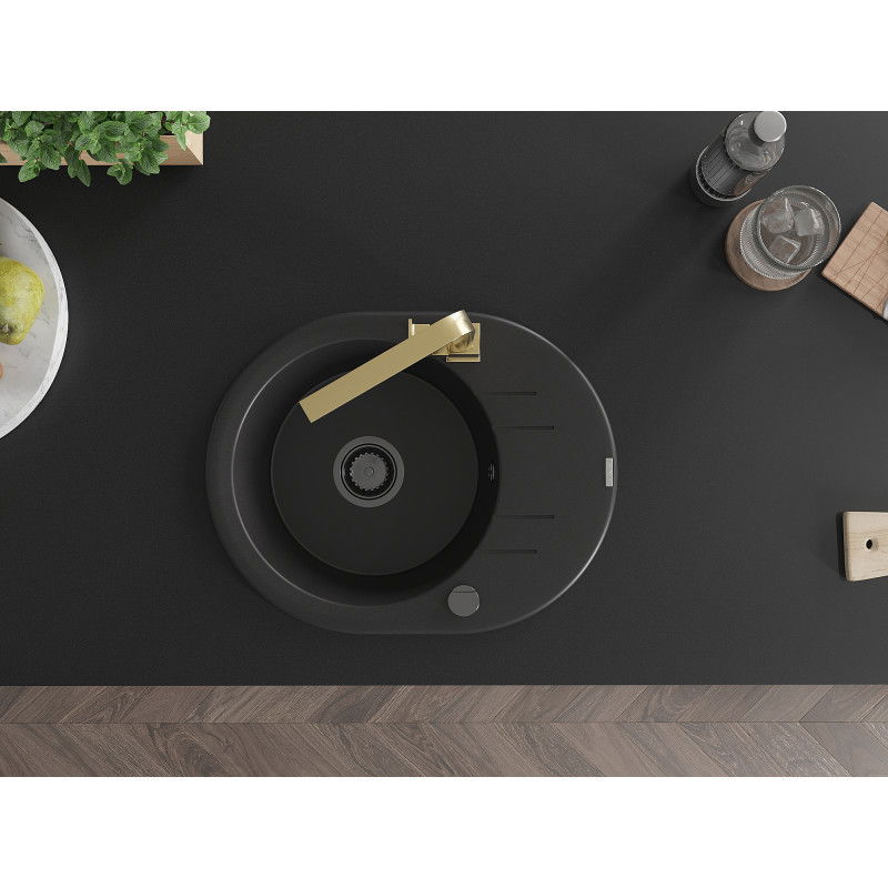 Mexen Kevin гранитна мивка с 1 отделение и отцеждач с кухненски смесител Rita, черна - 6517-77-670300-50-B