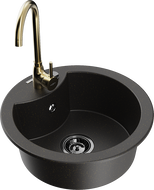 Mexen Diego мивка от гранит с 1 отделение с кухненски смесител Telma, черен/златен - 6512-75-670200-50-B