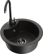 Mexen Diego мивка от гранит с 1 камера и кухненски смесител Telma, черно/златно - 6512-75-670200-70-B