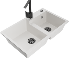 Mexen Tomas гранитна кухненска мивка с 2 отделения с кухненски смесител Rita, бял - 6516-20-670300-70