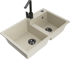 Mexen Tomas мивка от гранит с 2 камери и кухненски смесител Rita, бежов - 6516-69-670300-70