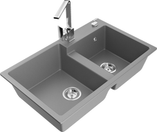 Mexen Tomas гранитна кухненска мивка с 2 корита и кухненски смесител Rita, сива - 6516-71-670300-00
