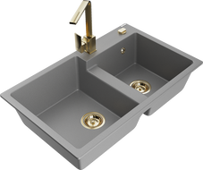 Mexen Tomas гранитна кухненска мивка с 2 камери с кухненски смесител Rita, сив - 6516-71-670300-50