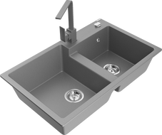 Mexen Tomas двоен кухненски гранитен мивка с батерия Rita, сив - 6516-71-670300-71
