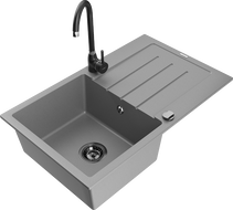 Mexen Bruno гранитна мивка с 1 отделение с отцеждач и кухненски батерия Telma, сива - 6513-71-670200-70-B