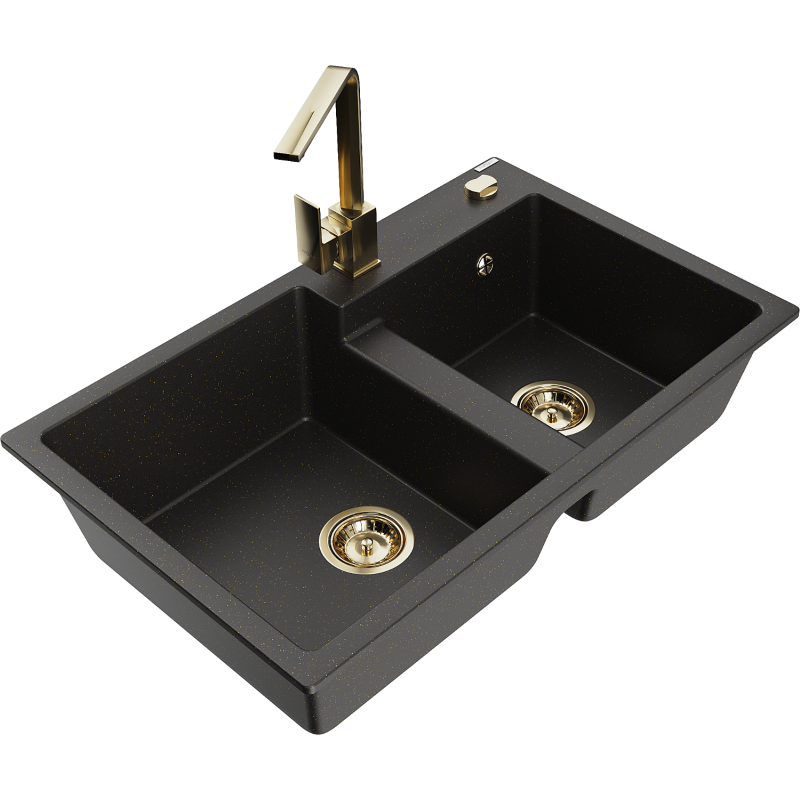 Mexen Tomas гранитна мивка с 2 камери с кухненски смесител Рита,