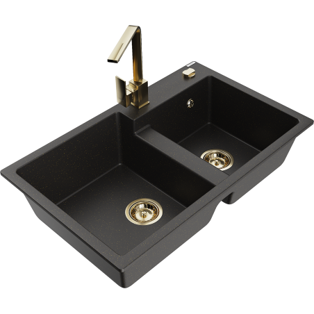 Mexen Tomas гранитна мивка с 2 камери с кухненски смесител Рита,