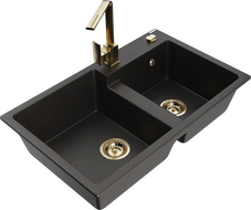 Mexen Tomas гранитна мивка с 2 камери с кухненски смесител Рита,