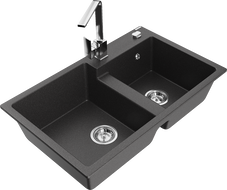 Mexen Tomas гранитна мивка с 2 камери с кухненски смесител Rita, черен на точки - 6516-76-670300-00