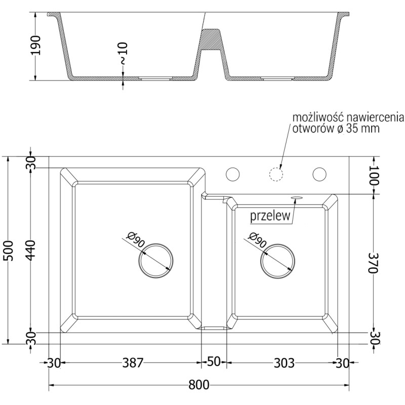 Mexen Tomas гранитна мивка с 2 камери с кухненски кран Rita, черен на капки