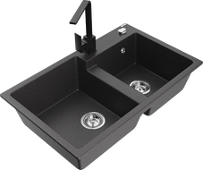 Mexen Tomas две мивки от гранит с кухненски смесител Rita, черно напукано