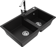 Mexen Tomas двоен гранитен мивка с кухненски смесител Rita, черен - 6516-77-670300-00