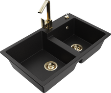 Mexen Tomas гранитна мивка с 2 камери и кухненски смесител Rita, черен - 6516-77-670300-50