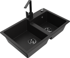 Mexen Tomas гранитна кухненска мивка с 2 отделения с кухненски смесител Rita,