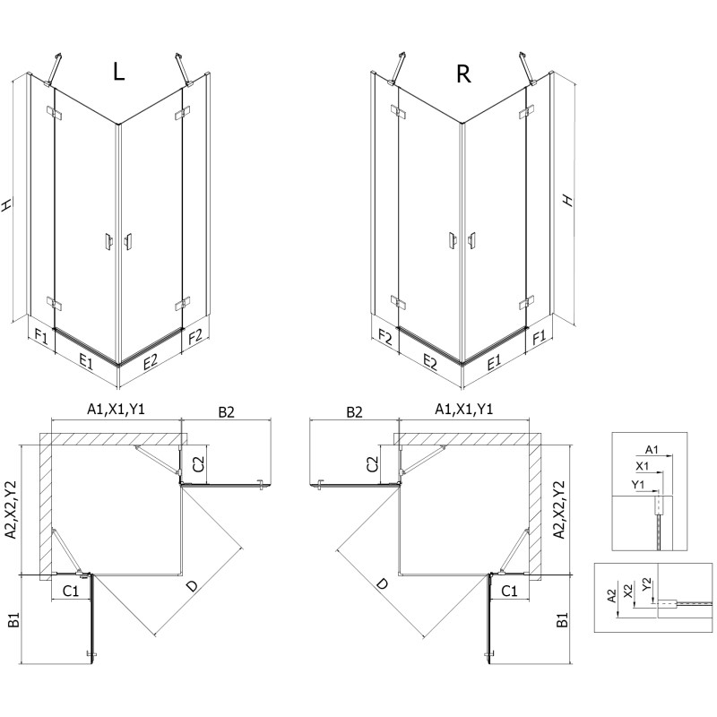 Mexen Mist-H Двоен душ кабина с две панти, дясна 100 x 120 см, прозрачна, матиран