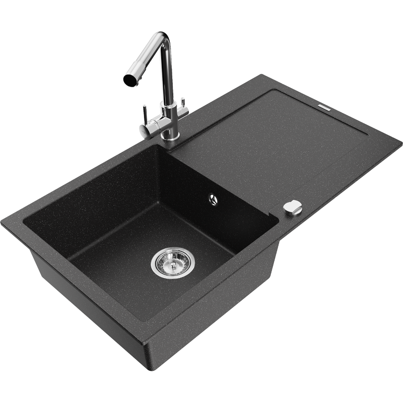 Mexen Leo гранитна мивка с 1 корито с отцедник и кухненски батер Duero,