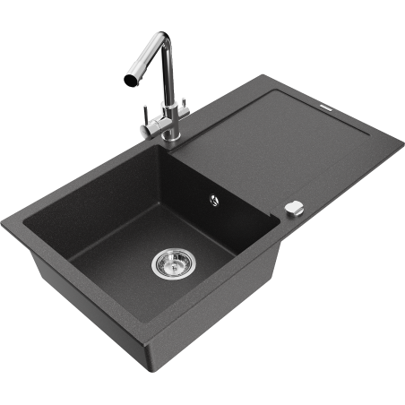 Mexen Leo гранитна мивка с едно корито със сушилник и кухненски смесител