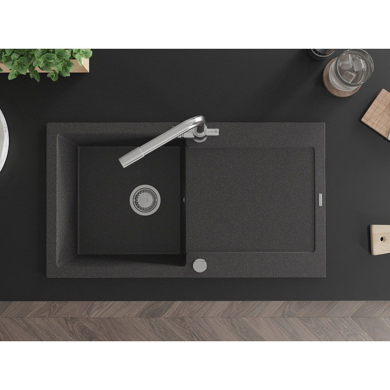 Mexen Leo гранитна мивка с едно корито със сушилник и кухненски смесител