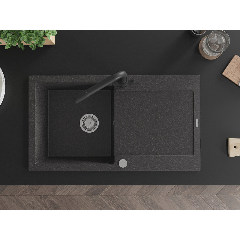 Mexen Leo гранитна мивка с 1 камера със сушилник и кухненски смесител Duero,