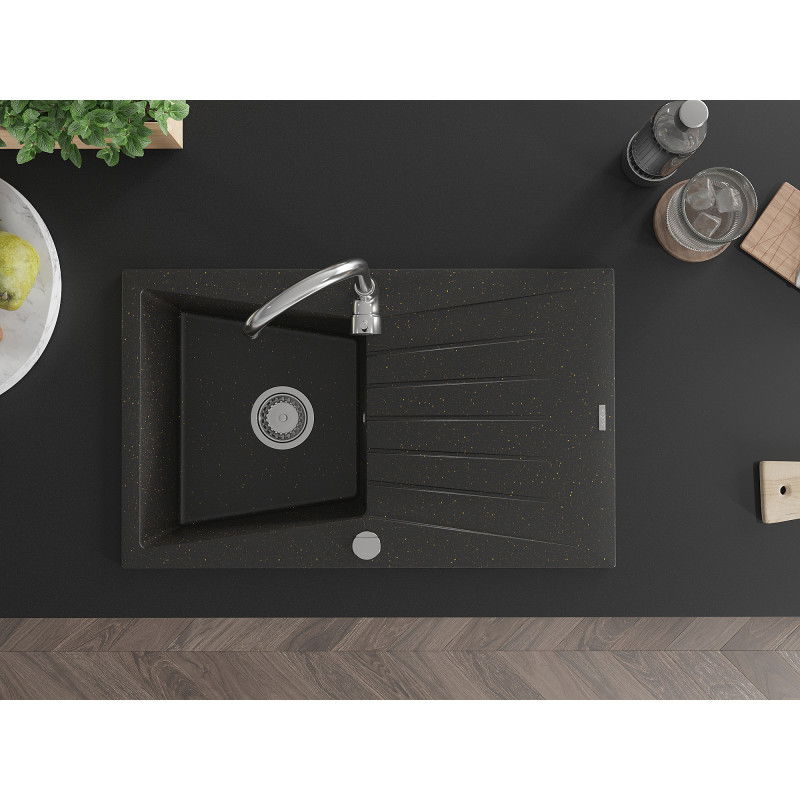 Mexen Cesar гранитна мивка с 1 кош и отцедник и кухненски смесител Telma,