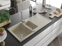 Mexen Andres гранитна мивка с 1,5 камери с отцедник и кухненски смесител Telma, бежов - 6515-69-670200-00