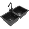 Mexen Mario кухненска мивка от гранит с 2 камери и кухня батерия Duero, черен/сребрист металик - 6504-73-671600-70-B