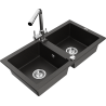 Mexen Mario гранитна мивка с две отделения и кухненски смесител Duero, черно/златен металик - 6504-75-671600-00
