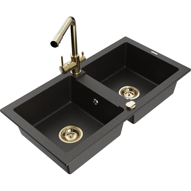 Mexen Mario гранитна кухненска мивка с 2 камери и смесител Duero,