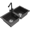 Mexen Mario гранитна мивка с 2 камери с кухненски смесител Duero, черен на петна - 6504-76-671600-70