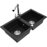 Mexen Mario гранитна мивка с 2 отделения с кухненски смесител Duero, черен - 6504-77-671600-00