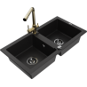 Mexen Mario гранитна мивка с 2 камери и кухненски смесител Duero, черен - 6504-77-671600-50-B