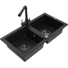 Mexen Mario двукомпонентна гранитна мивка с кухненски смесител Duero, черен - 6504-77-671600-70-B