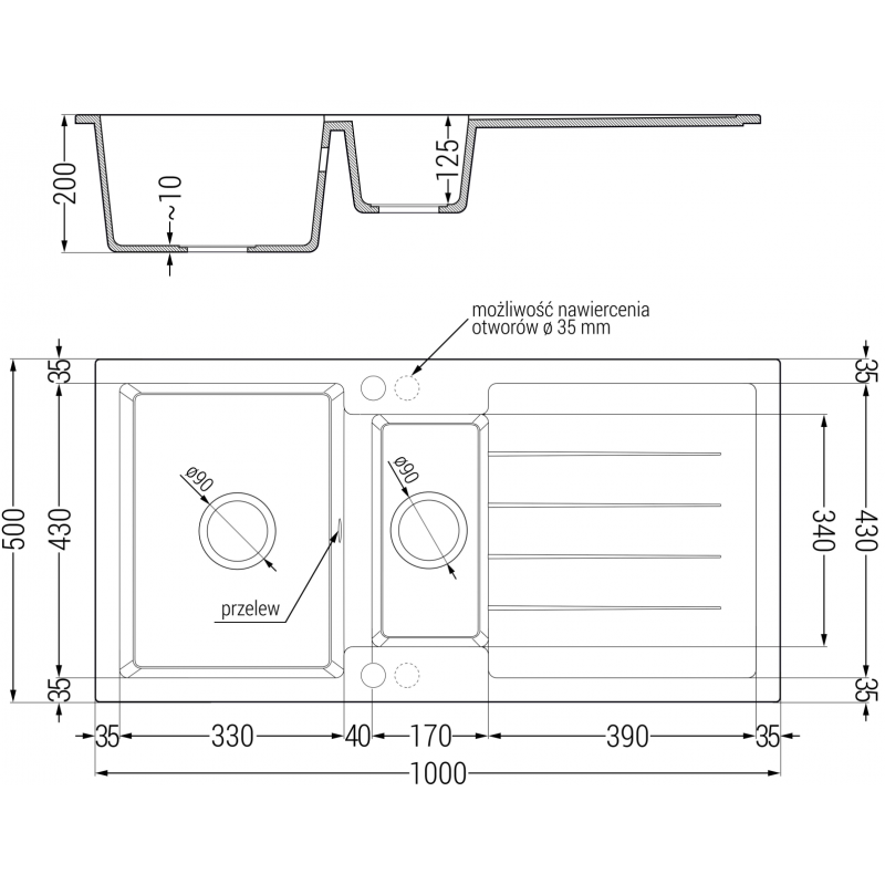 Mexen Andres гранитна мивка с 1,5 отделения и сушилник и кухненски смесител Telma, черен - 6515-77-670200-50-B
