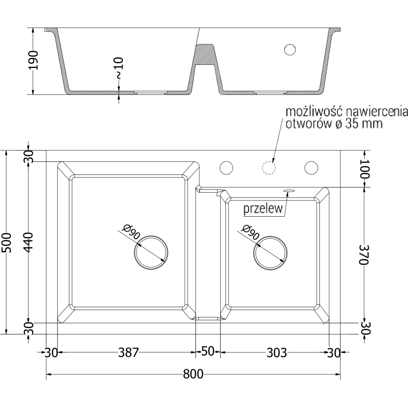 Mexen Tomas гранитна мивка с 2 корита и кухненски смесител Telma, сив - 6516-71-670200-50