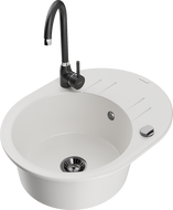 Mexen Kevin гранитна мивка с 1 корито, с отцедник и кухненски смесител Telma, бял - 6517-20-670200-70