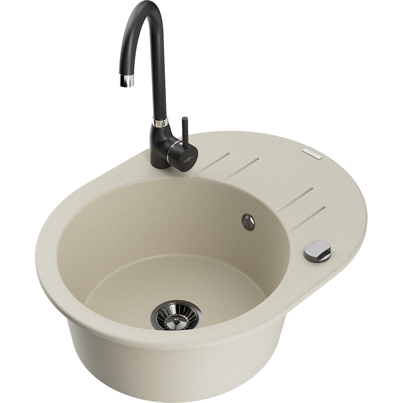 Mexen Kevin гранитна мивка с 1 гнездо с отцедник и кухненски смесител Telma,