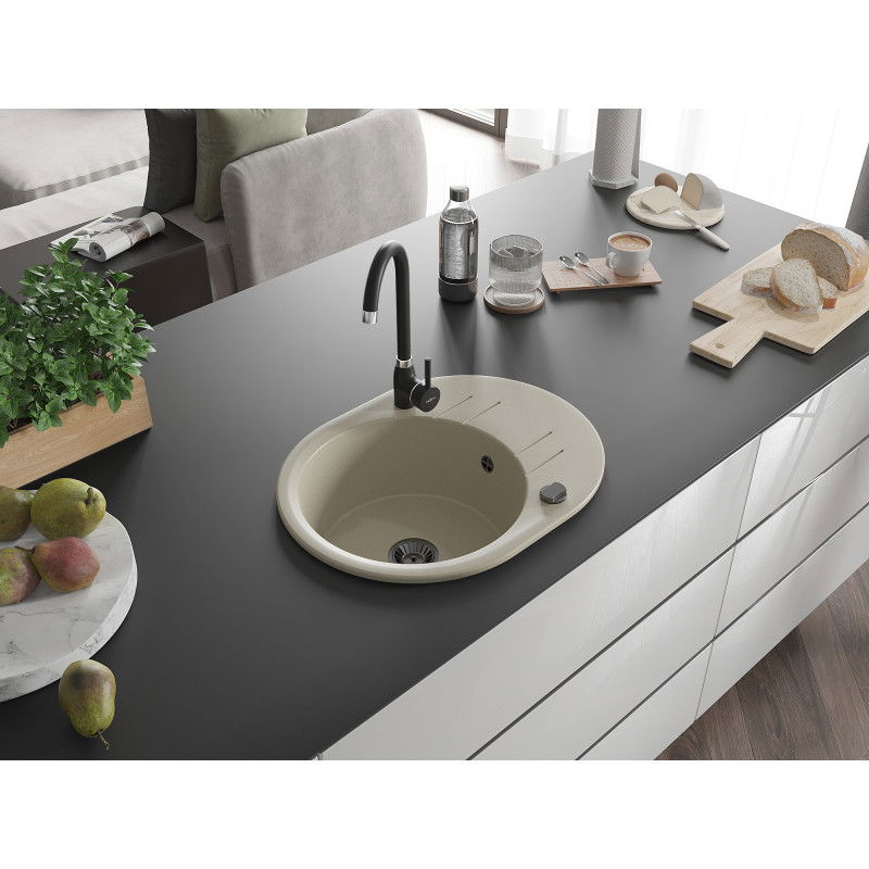 Mexen Kevin гранитна мивка с 1 гнездо с отцедник и кухненски смесител Telma,