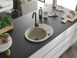 Mexen Kevin гранитна мивка с 1 гнездо с отцедник и кухненски смесител Telma,