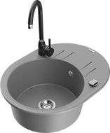 Mexen Kevin гранитна мивка с една камера и отцедник и кухненски кран Telma, сив - 6517-71-670200-70