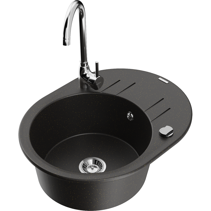 Mexen Kevin гранитна мивка с едно корито с отцедник и кухненски смесител