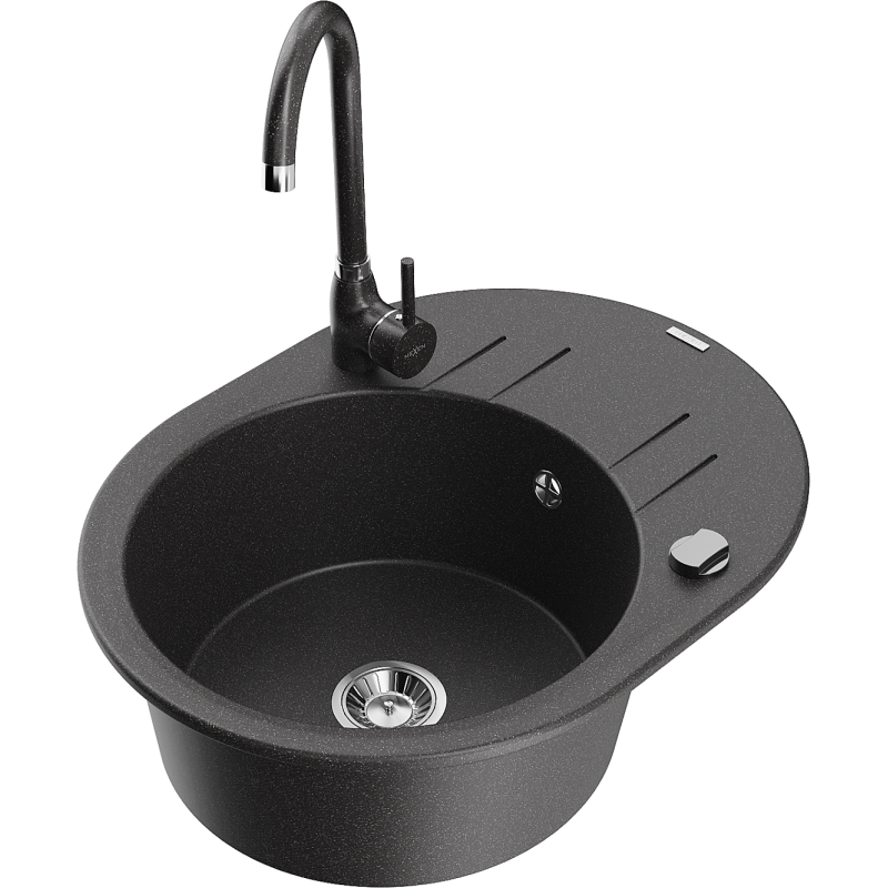 Mexen Kevin гранитна мивка с 1 корито с отцедник и кухненски смесител Telma,