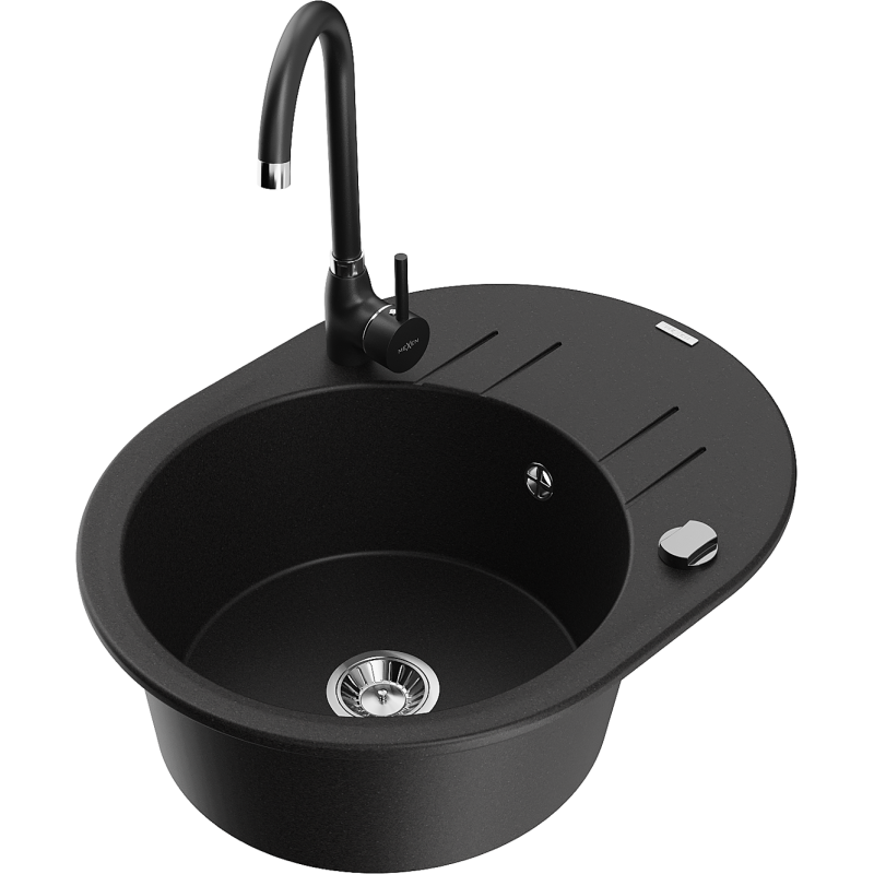 Mexen Kevin гранитна мивка с 1 отделение със сушилник и кухненски смесител