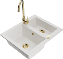 Mexen Carlos гранитна мивка с 1,5 камери и кухненски смесител Telma, бяла