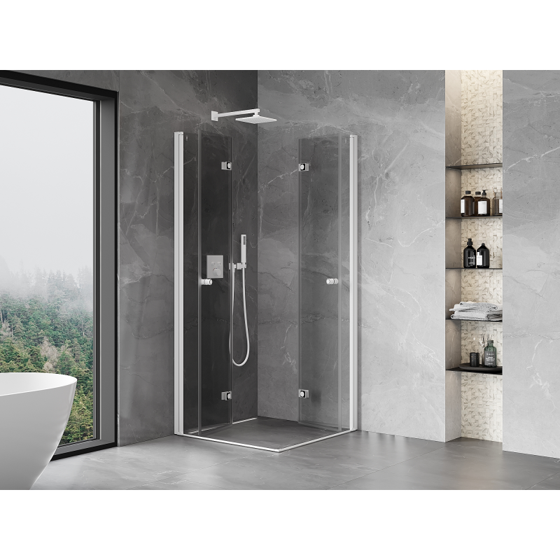 Mexen Mist-F Сгъваема душ кабина Duo 90 x 90 см, прозрачна, бяла - 8A6-090L-090P-20-00