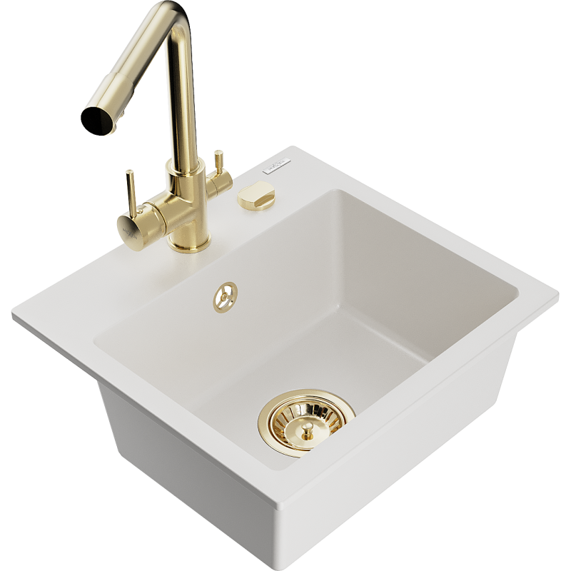 Mexen Milo гранитна мивка с 1 отделение с кухненски смесител Duero, бял - 6505-20-671600-50