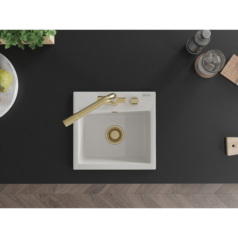 Mexen Milo гранитна мивка с 1 отделение с кухненски смесител Duero, бял - 6505-20-671600-50