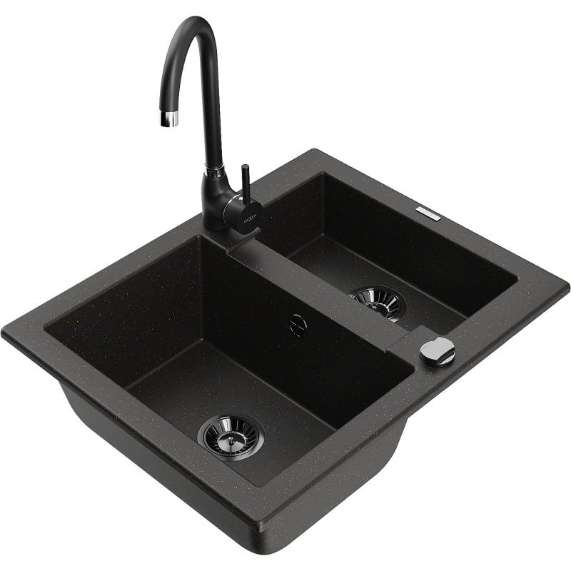 Mexen Carlos гранитна мивка с 1.5 камери и кухненски смесител Telma,