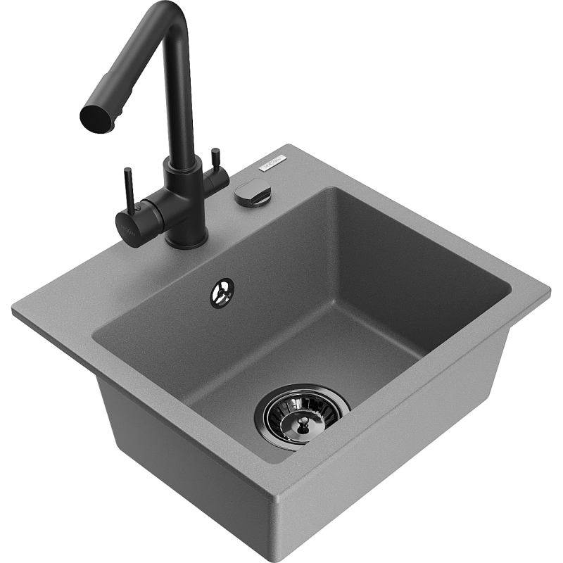 Mexen Milo гранитна мивка с 1 камера с кухненски смесител Duero, сив