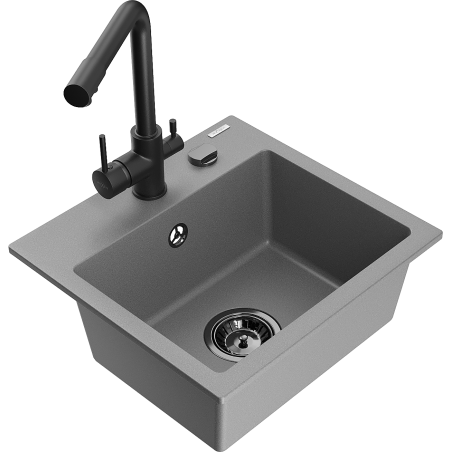 Mexen Milo гранитна мивка с 1 камера с кухненски смесител Duero, сив