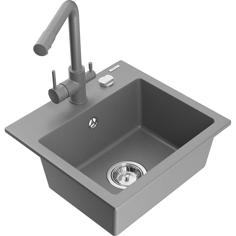 Mexen Milo гранитна мивка с 1 отделение и кухненски смесител Duero, сива - 6505-71-671600-71